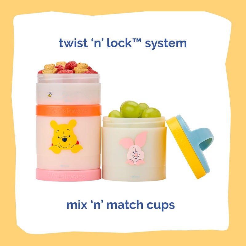 Whiskware حاويات وجبات خفيفة قابلة للتكديس من ديزني ويني ذا بوه للأطفال والصغار، 3 أكواب وجبات خفيفة قابلة للتكديس للمدرسة والسفر، حلوة مثل العسل، بوه وأصدقاؤه - Image 2